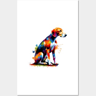 Vibrant American Foxhound in Colorful Splash Art Style Posters and Art